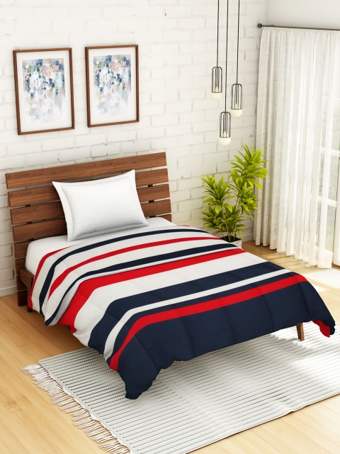 WELHOME Blue & White Striped AC Room 110 GSM Single Bed Quilt