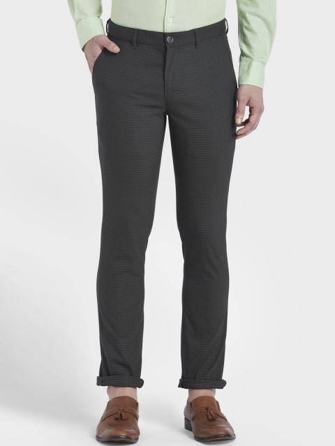 ColorPlus Men Grey Regular Fit Checked Regular Trousers, Charcoal