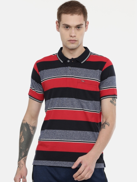 Proline Men Red & Grey Striped Polo Collar T-shirt