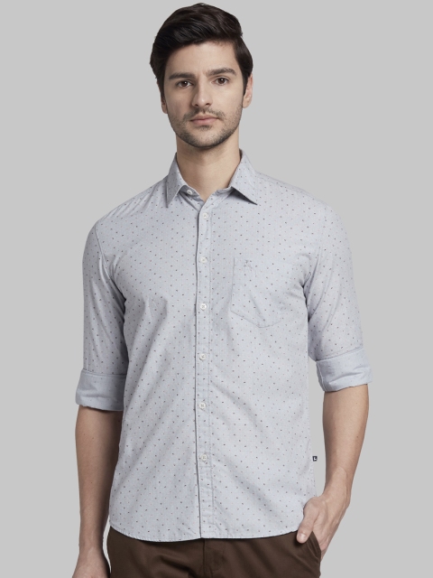 Parx Men Grey & Brown Slim Fit Printed Casual Shirt