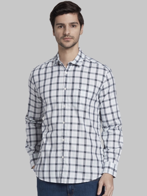 Parx Men White & Grey Slim Fit Checked Casual Shirt