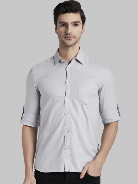 Parx Men Grey Slim Fit Solid Casual Shirt