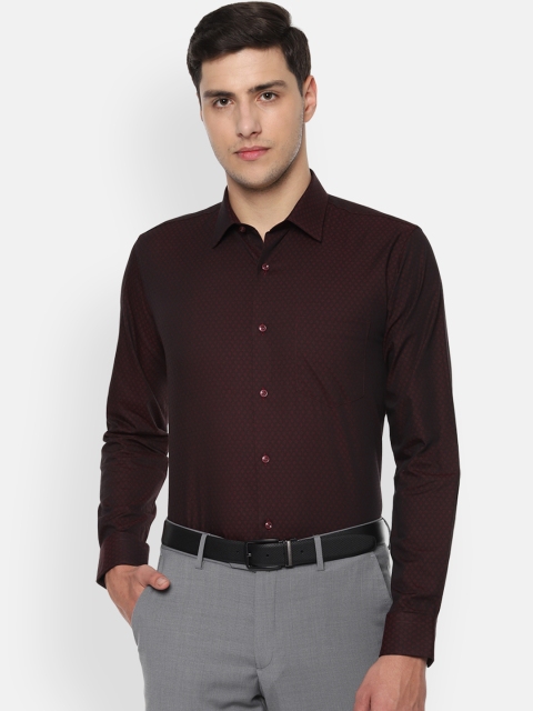 Van Heusen Men Maroon Slim Fit Self Design Formal Shirt