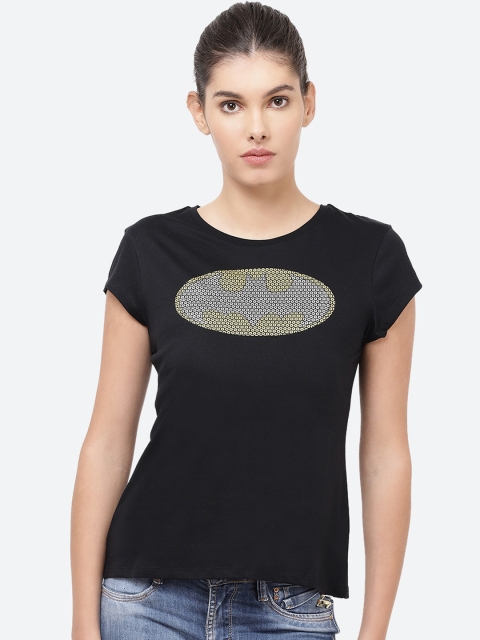 Free Authority Women Black Batman Printed T-shirt