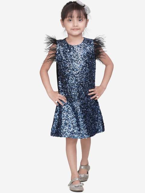 LilPicks Girls Blue Embellished A-Line Dress