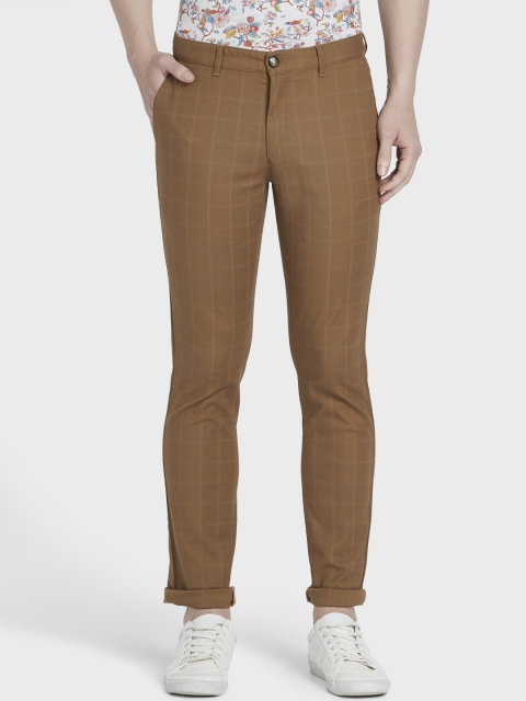 ColorPlus Men Brown Regular Fit Checked Regular Trousers