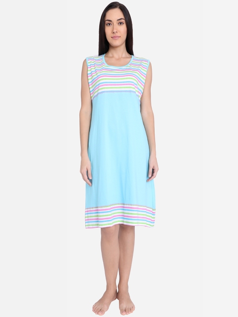 Red Rose Turquoise Blue & White Striped Sleep Shirt