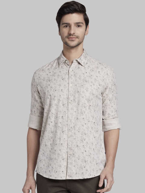 Parx Men Taupe & Grey Slim Fit Printed Casual Shirt