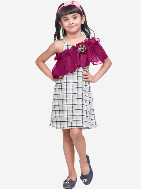 LilPicks Girls Green & Magenta Checked A-Line Dress