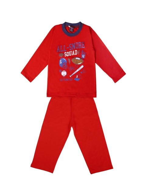SWEET ANGEL Girls Red & Blue Printed Night Suit