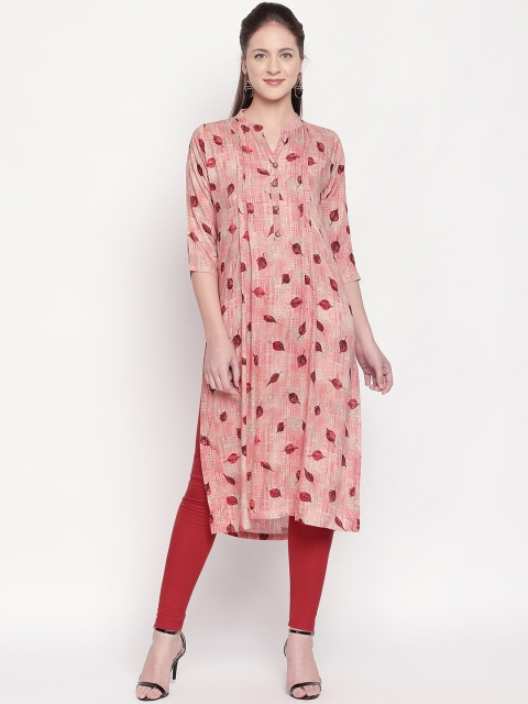 ZRI Women Maroon & Beige Printed Straight Kurta