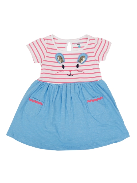 Pantaloons Baby Girls Blue Striped Fit and Flare Dress