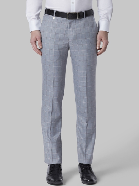 Park Avenue Men Grey Slim Fit Checked Formal Trousers