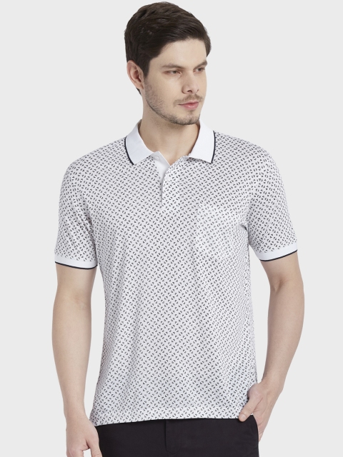 ColorPlus Men White Printed Polo Collar T-shirt