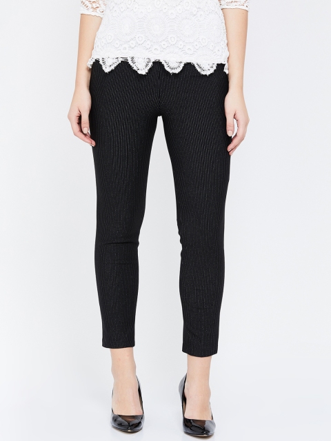 CODE by Lifestyle Women Black Regular Fit Striped Regular Trousers