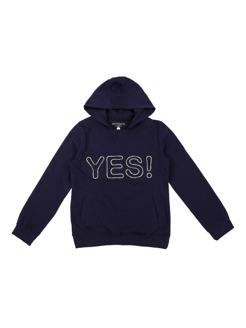 Pantaloons Junior Girls Navy Blue Embellished Hooded Sweatshirt