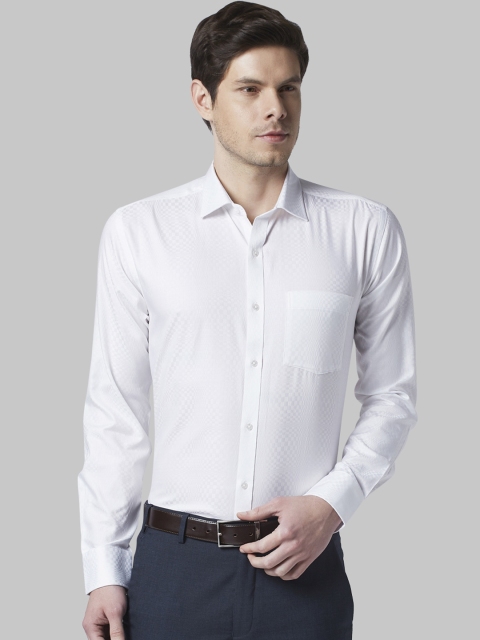 Park Avenue Men White Slim Fit Checked Formal Shirt