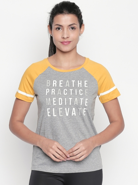 Ajile by Pantaloons Women Grey Melange Printed Round Neck Pure Cotton T-shirt
