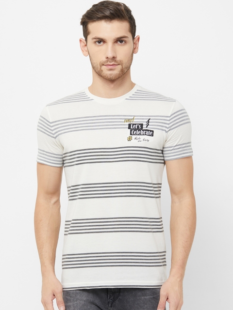 NEXGEN CLUB Men White & Grey Striped Round Neck T-shirt
