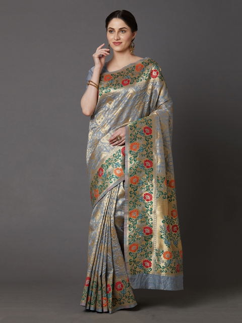 Mitera Grey Woven Design Banarasi Saree