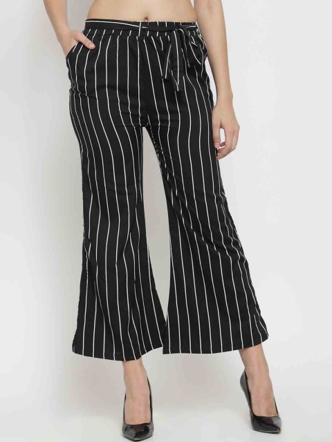 Clora Creation Women Black Striped Smart Regular Fit Culottes