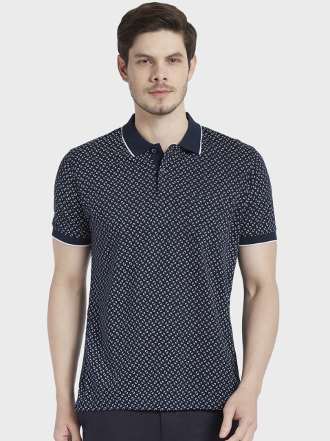 ColorPlus Men Navy Blue Printed Polo Collar T-shirt