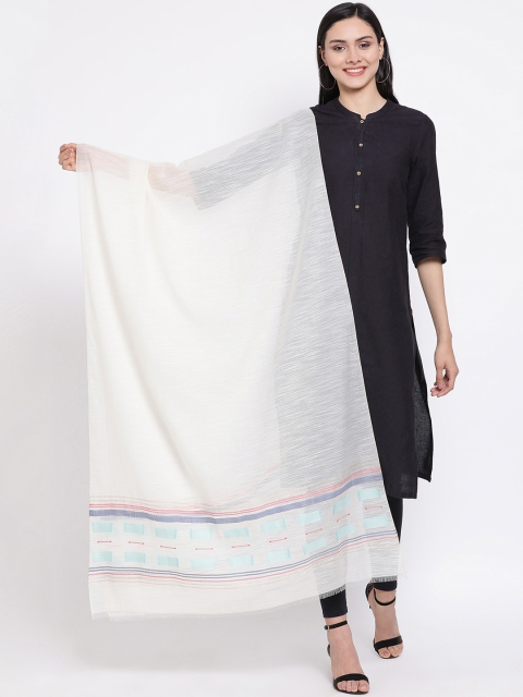 SHINGORA Off-White Woven Design Antimicrobial Sustainable Dupatta