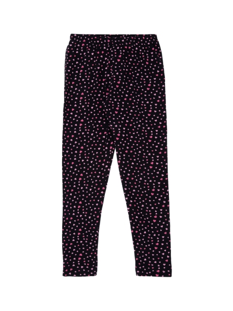 Pantaloons Junior Girls Black & Pink Printed Ankle-Length Leggings
