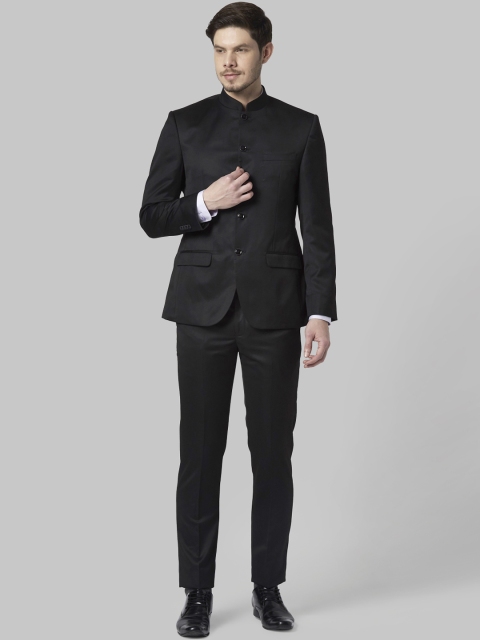 Park Avenue Men Black Solid Bandhgala Ethnic Suit