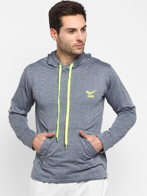 Yuuki Men Navy Blue Solid Hooded Sweatshirt