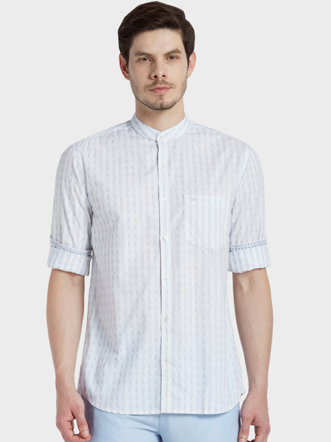 ColorPlus Men White & Blue Tailored Fit Striped Casual Shirt 
ColorPlus Men White & Blue Tailored Fit Striped Casual Shirt
