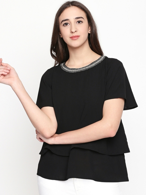 Forever Glam by Pantaloons Women Black Embellished Tiered Top