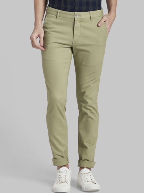 Parx Men Green Tapered Fit Solid Regular Trousers