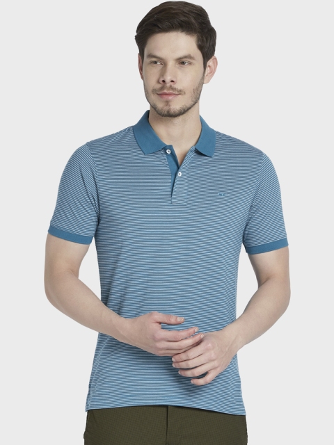 ColorPlus Men Blue Striped Polo Collar T-shirt