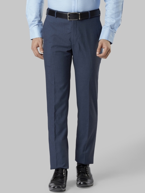 Raymond Men Blue Slim Fit Solid Formal Trousers