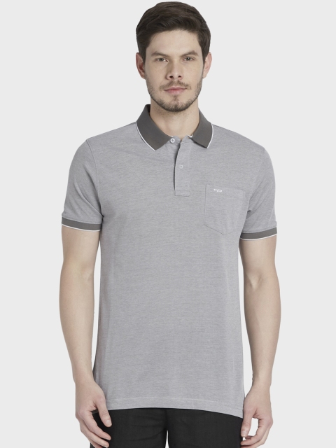 ColorPlus Men Grey Solid Polo Collar T-shirt