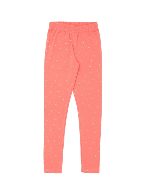 Pantaloons Junior Girls Peach-Coloured Printed Ankle-Length Leggings