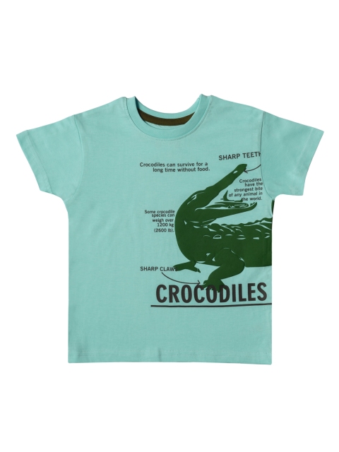 Kid Studio Boys Blue Printed Round Neck T-shirt, Turquoise blue