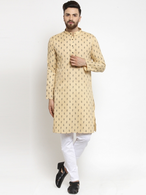 RG DESIGNERS Men Beige & White Printed Kurta with Pyjamas