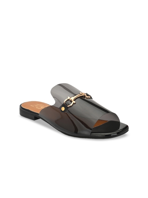 Zebba Women Black Embellished PU Mules