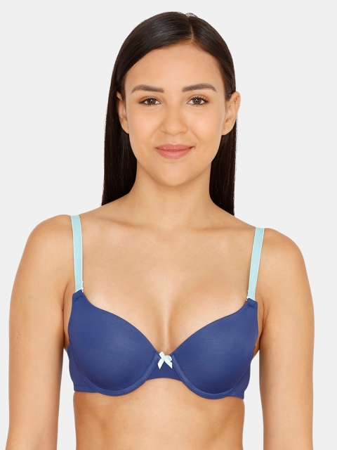Zivame Blue Solid Underwired Lightly Padded T-shirt Bra ZI102DFASHABLUE