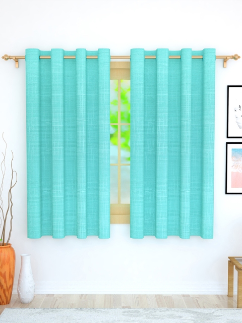 Story@home Turquoise Blue Set of 2 Jacquard Textured Window Curtains