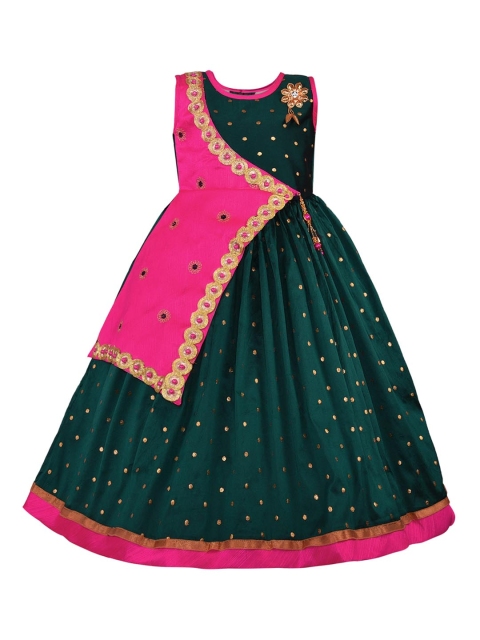 Wish Karo Girls Green Embellished Layered Maxi Dress