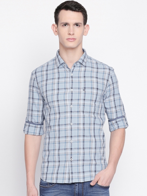 Basics Men Blue Slim Fit Checked Casual Shirt