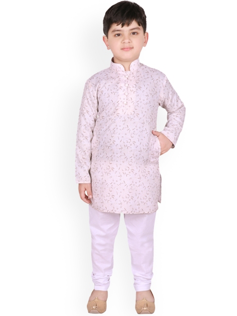SG YUVRAJ Boys Beige & Brown Printed Kurta with Pyjamas