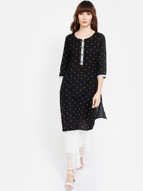 Melange by Lifestyle Women Black & White Printed Straight Kurta
