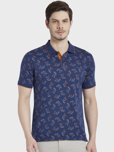 ColorPlus Men Navy Blue Printed Polo Collar T-shirt