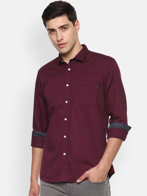 Louis Philippe Jeans Men Maroon Slim Fit Solid Casual Shirt