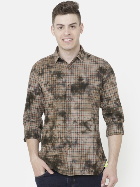 AweTRend Men Brown Slim Fit Checked Casual Shirt