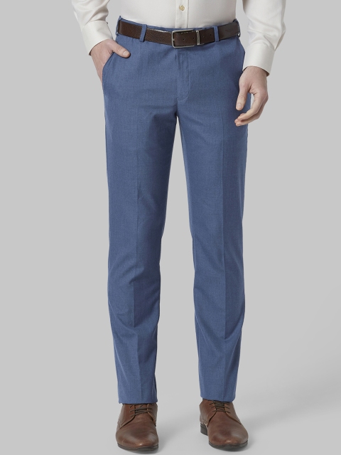 Park Avenue Men Blue Regular Fit Solid Formal Trousers